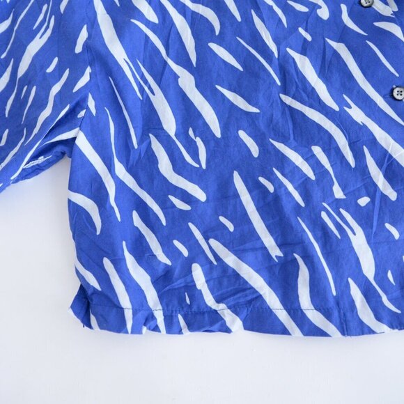 Double Rainbouu Blue And White Stripe 100% Cotton Crop Top Button Up Shirt L - Picture 9 of 10